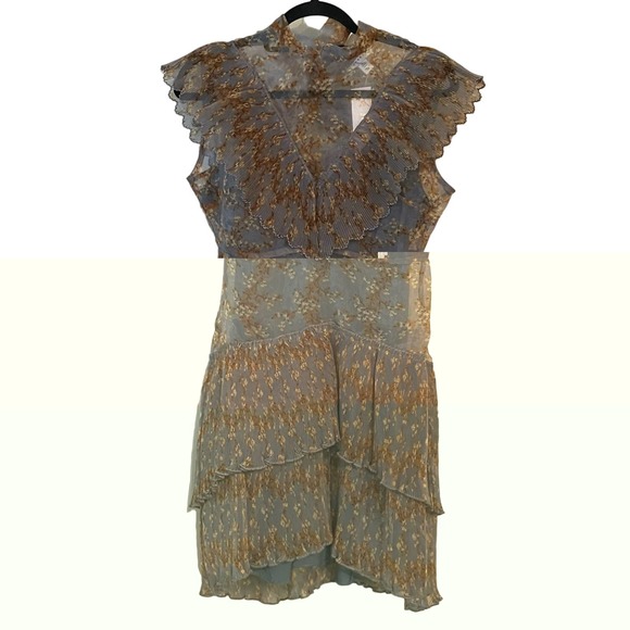 Topshop Dresses & Skirts - Topshop Dress Frill Organza Pleated Tie Back Size 2  Boho Western Floral Tiered